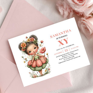 Invitación floral rosa de cumpleaños de niña de ha