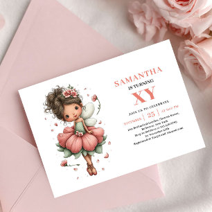 Invitación floral rosa de cumpleaños de niña hada