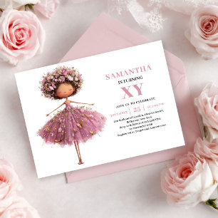 Invitación floral rosa de cumpleaños de niña hada 