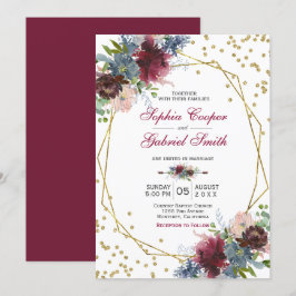 Invitación Floral rosa de la Marina de Borgoña | Boda de marc