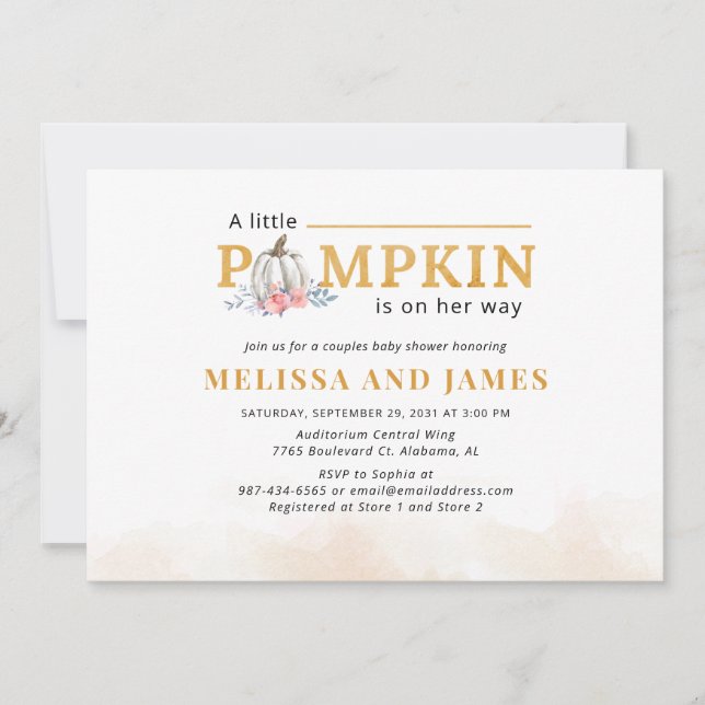 Invitación Floral rosa de la pareja de calabazas de Baby Show (Anverso)