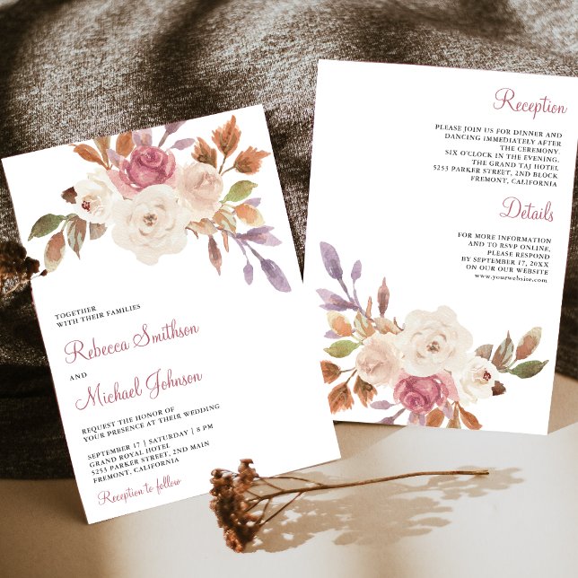 Invitación Floral rosa de marfil en un Boda (Subido por el creador)