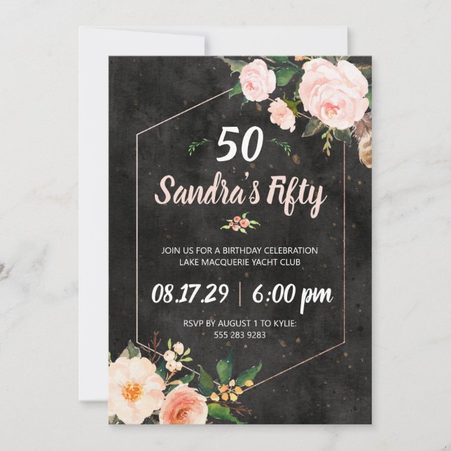 Invitación floral rosa de mujer (Anverso)