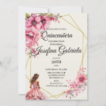 Invitación floral rosa de Quinceañera