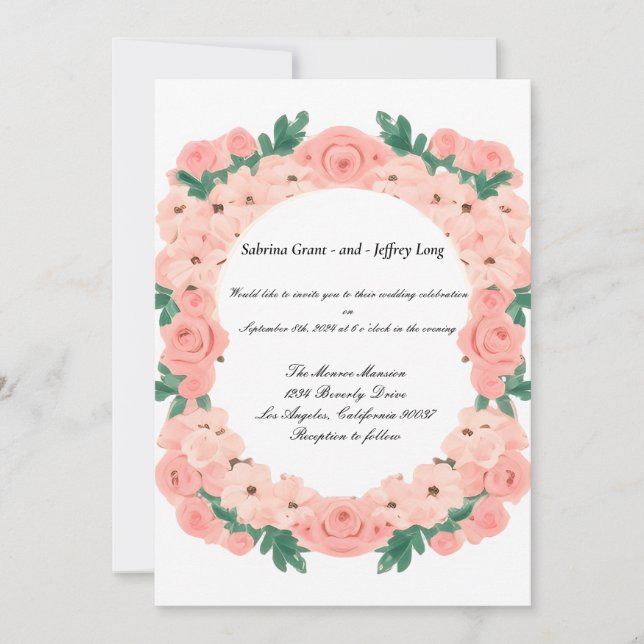 Invitación Floral rosa de rosas (Anverso)