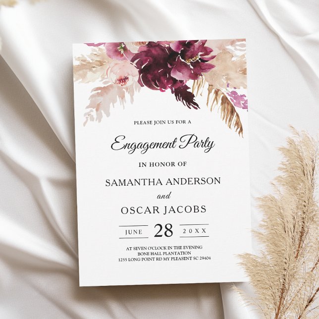Invitación Floral rosa de Rubor en Borgoña moderna (Subido por el creador)