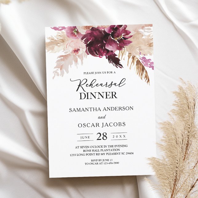 Invitación Floral rosa de Rubor en Borgoña moderna (Subido por el creador)