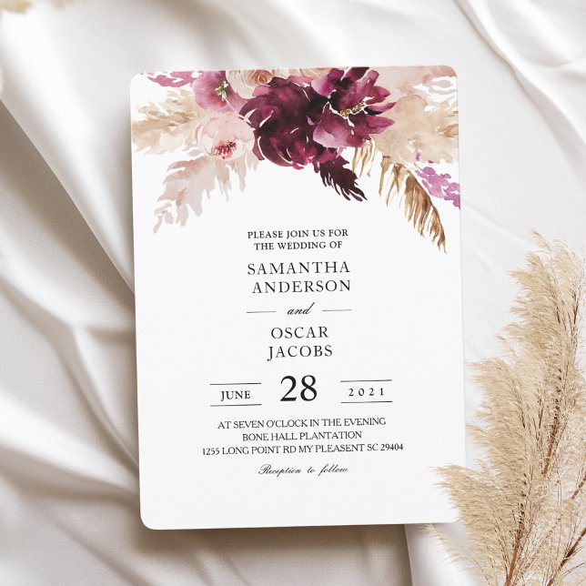 Invitación Floral rosa de Rubor en Borgoña moderna (Subido por el creador)