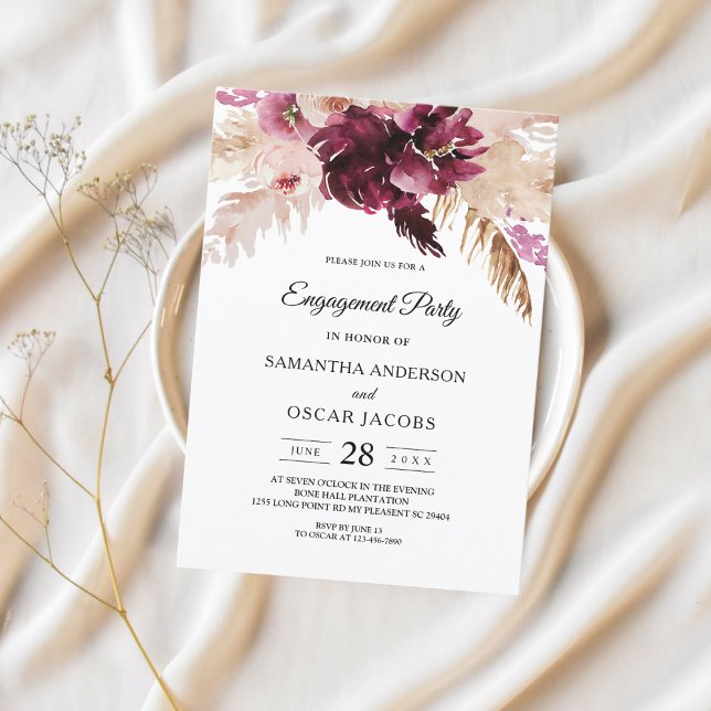 Invitación Floral rosa de Rubor en Borgoña moderna (Subido por el creador)