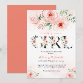 Invitación Floral rosa de Rubor es un Baby Shower Chica