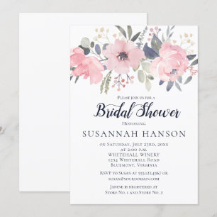 Invitación Floral rosa de Rubor sobre ducha de novia blanca