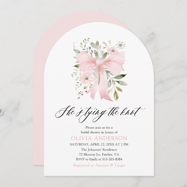 Invitación Floral rosa de vaca está atando la ducha nupcial (Anverso / Reverso)