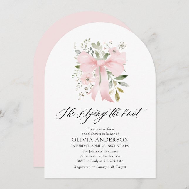 Invitación Floral rosa de vaca está atando la ducha nupcial (Anverso / Reverso)