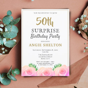Invitación Floral rosa deja 50 cumpleaños sorpresa