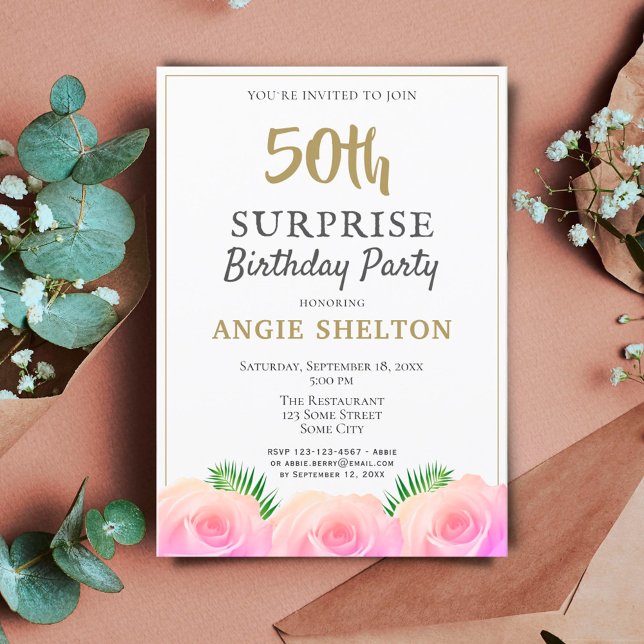 Invitación Floral rosa deja 50 cumpleaños sorpresa (Subido por el creador)