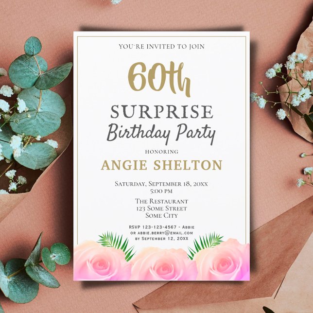 Invitación Floral rosa deja 60 cumpleaños sorpresa (Subido por el creador)