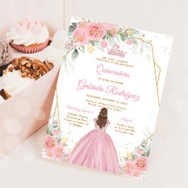 Invitación Floral Rosa Dorada Quinceañera