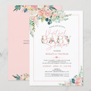 Invitación Floral rosa dorada Rosa virtual de Baby Shower en 