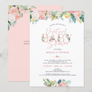Invitación Floral rosa dorada Rosa virtual de Baby Shower en 