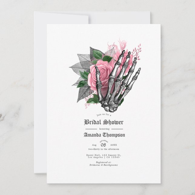 Invitación Floral rosa ducha de novia gótica (Anverso)