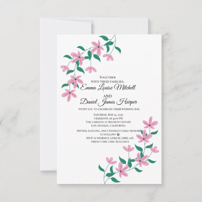 Invitación Floral Rosa Elegante  (Anverso)