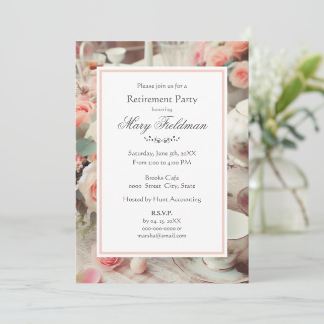 Invitación Floral rosa elegante (Anverso de pie)