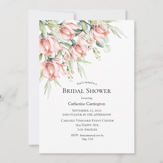 Invitación Floral rosa elegante acuarela ducha de novia (Anverso)