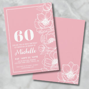 Invitación Floral Rosa Elegante Cumpleaños 60
