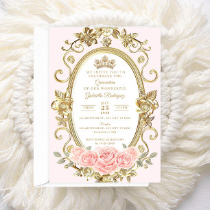 Invitación floral rosa elegante de Quinceañera