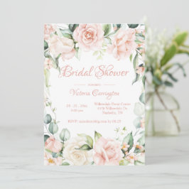 Invitación Floral rosa elegante ducha de novia