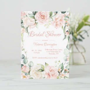 Invitación Floral rosa elegante ducha de novia
