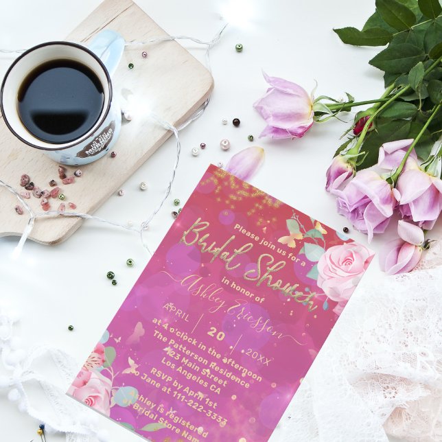 Invitación Floral rosa Elegante ducha romántica de novias (Subido por el creador)