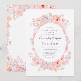 Invitación Floral rosa | Elegante Partido de Graduación Vinta