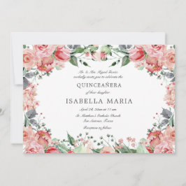 Invitación Floral rosa elegante Quinceañera