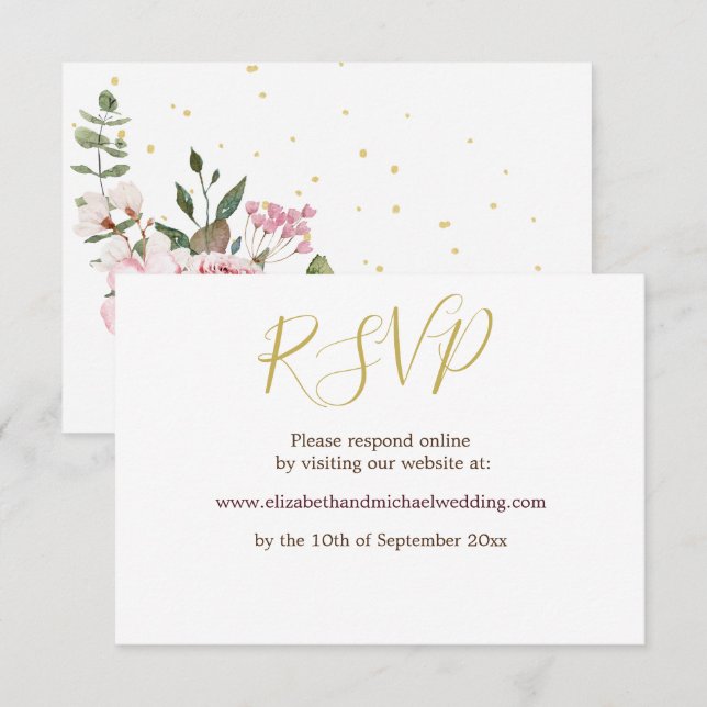 Invitación Floral Rosa Elegante RSVP de Boda   (Anverso / Reverso)