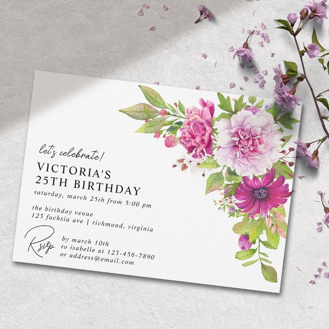 Invitación Floral rosa | Elegante y moderno cumpleaños de cua (Subido por el creador)