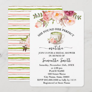 Invitación Floral Rosa Encontró Su Ducha Bridal Matcha Perfec