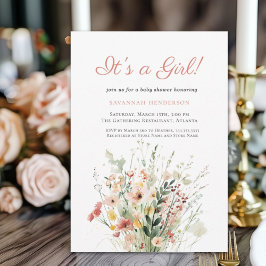 Invitación Floral rosa es un Baby Shower Chica