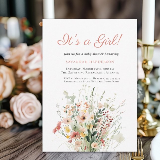 Invitación Floral rosa es un Baby Shower Chica (Subido por el creador)