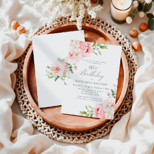 Invitación Floral rosa Femenina 90º Fiesta sorpresa de cumple