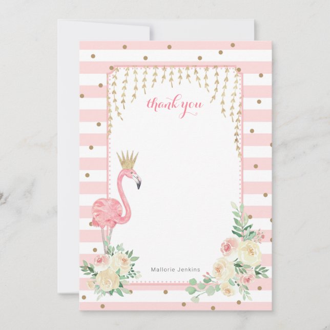 Invitación Floral rosa Flamingo con carta de agradecimiento d (Anverso)