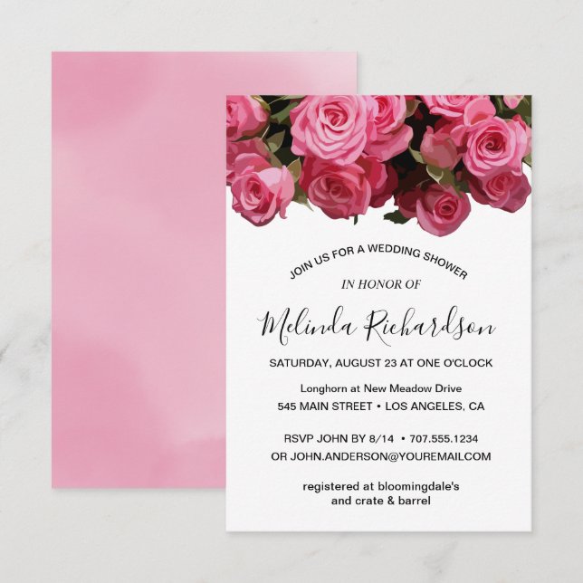 Invitación Floral rosa floreciente ducha de novias (Anverso / Reverso)
