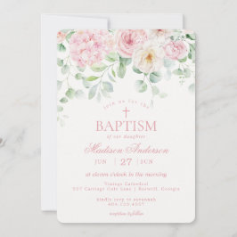 Invitación Floral rosa Hidrangea Blooms Botánicos Bautismo