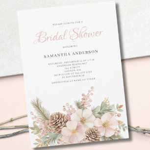 Invitación Floral rosa invierno Pine Bridal Shower