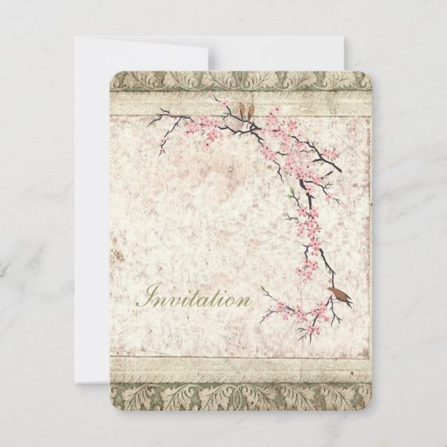 Invitación floral rosa japón cerezo flor boda primavera (Anverso)
