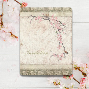 Invitación floral rosa japón cerezo flor boda primavera
