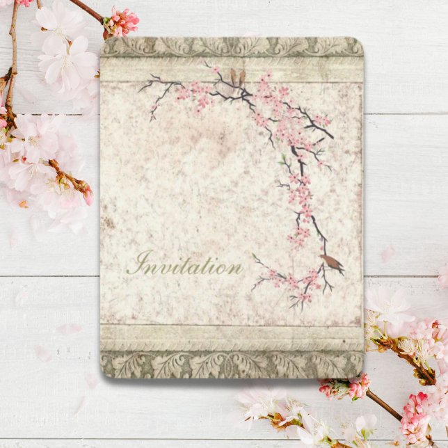 Invitación floral rosa japón cerezo flor boda primavera (pink floral japanese cherry blossom spring wedding invitation)
