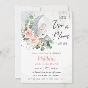 Invitación Floral rosa Koala Oso 2º cumpleaños Crescent Moon