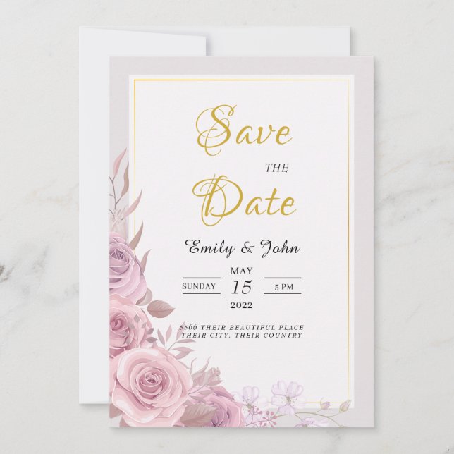 Invitación floral rosa ligeramente elegante (Anverso)