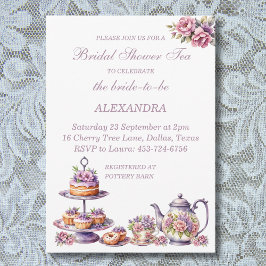 Invitación Floral rosa Lilac Whimsical Tea Brillante Ducha